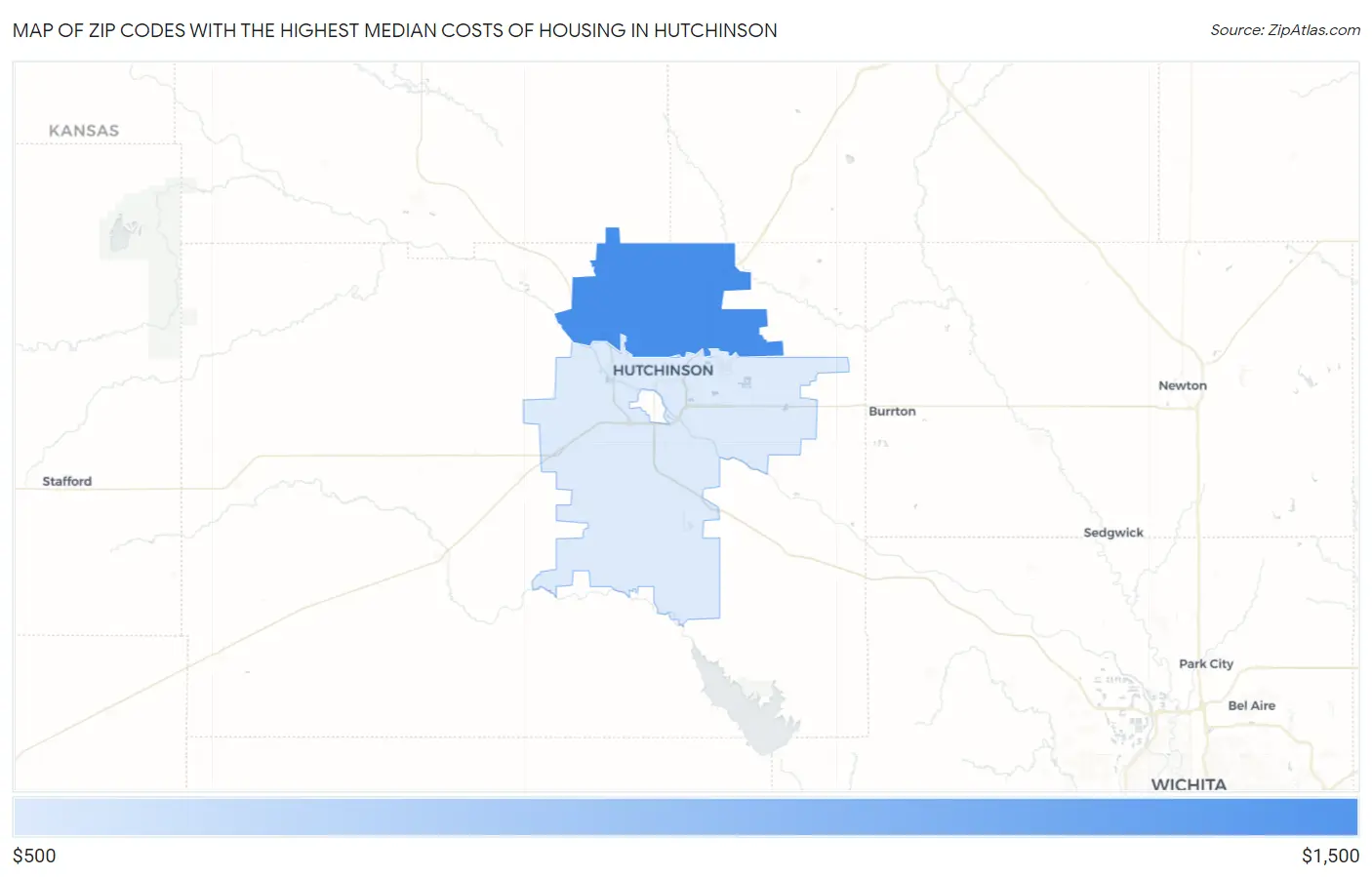 Zip Codes with the Highest Median Costs of Housing in Hutchinson Map