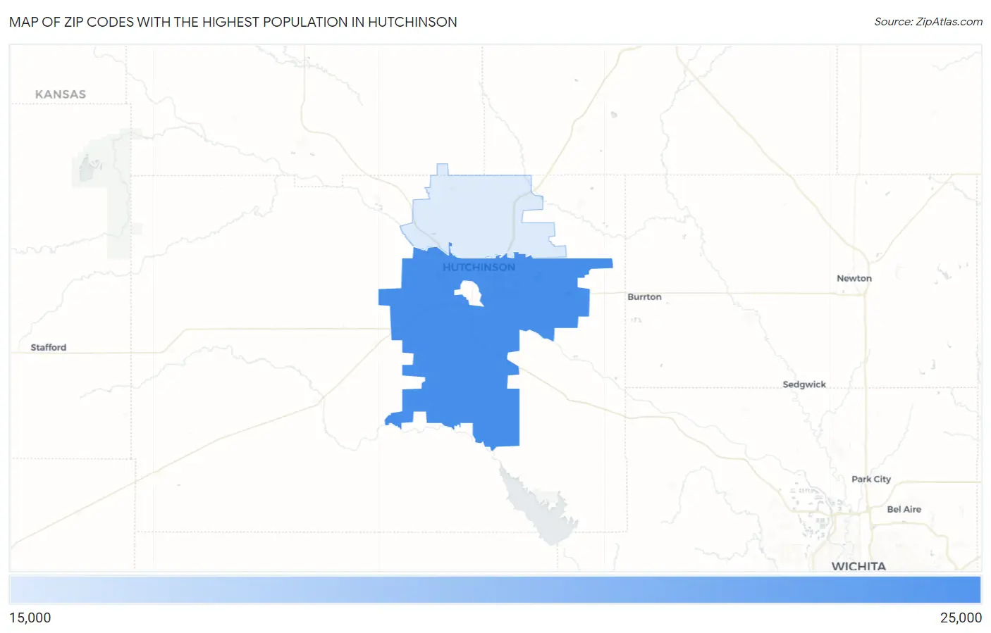Zip Codes with the Highest Population in Hutchinson Map