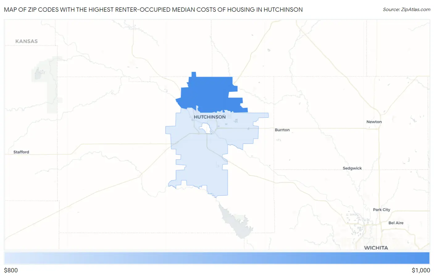 Zip Codes with the Highest Renter-Occupied Median Costs of Housing in Hutchinson Map