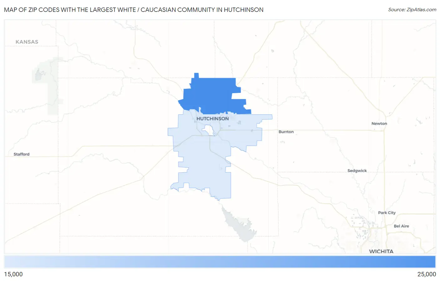 Zip Codes with the Largest White / Caucasian Community in Hutchinson Map