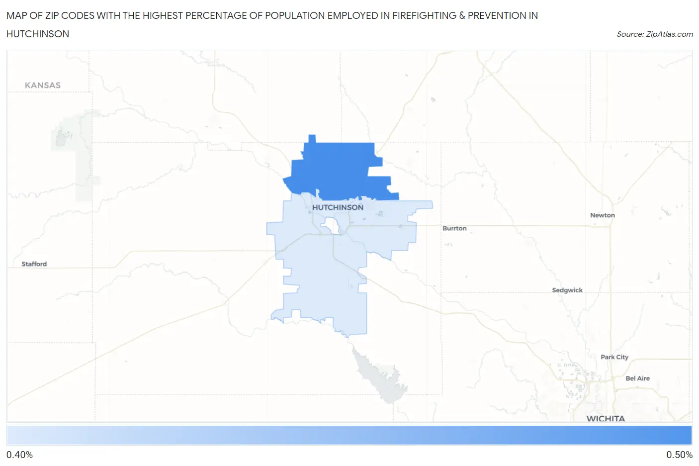 Zip Codes with the Highest Percentage of Population Employed in Firefighting & Prevention in Hutchinson Map