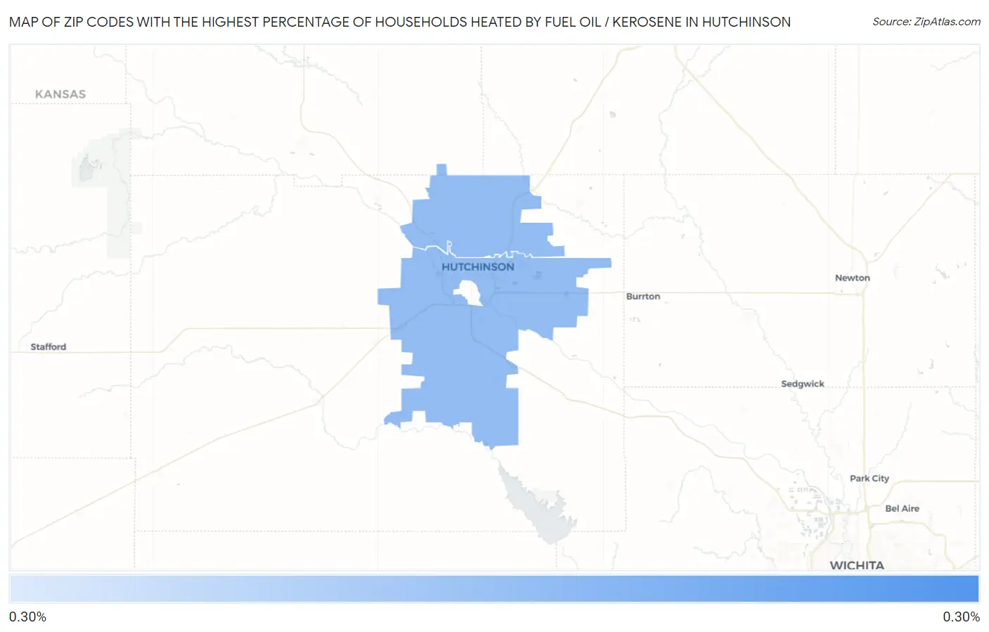 Zip Codes with the Highest Percentage of Households Heated by Fuel Oil / Kerosene in Hutchinson Map