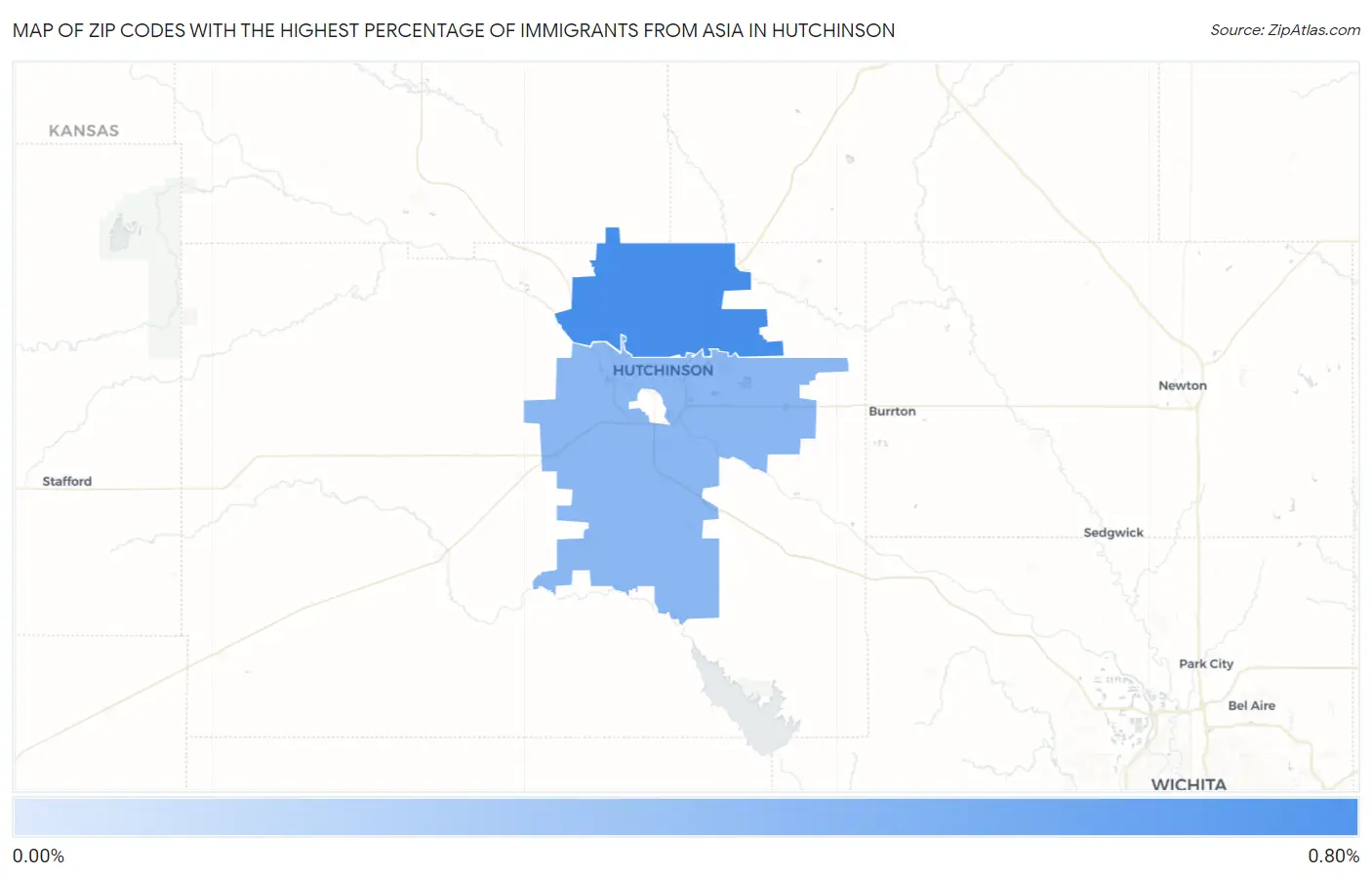 Zip Codes with the Highest Percentage of Immigrants from Asia in Hutchinson Map