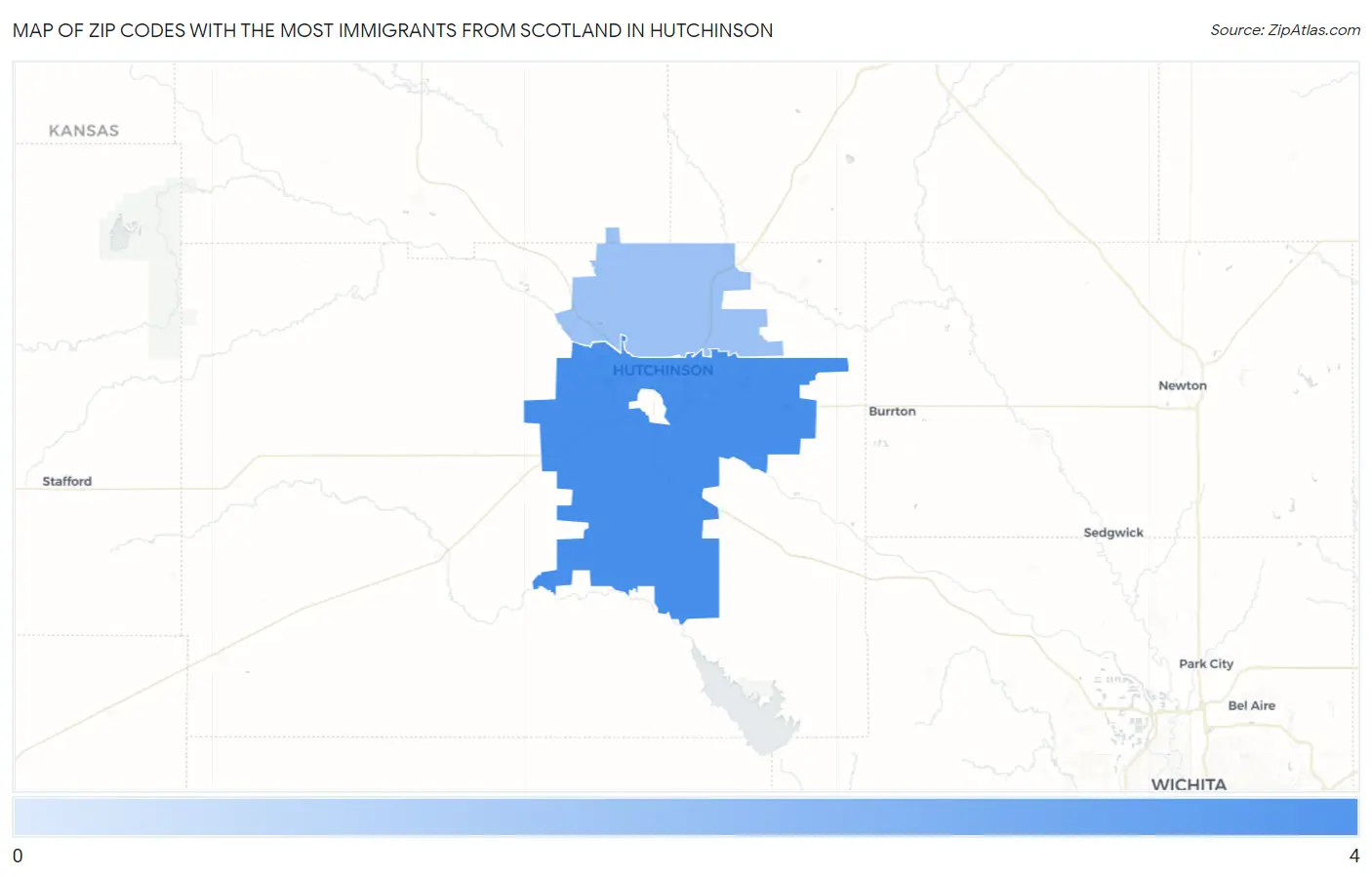 Zip Codes with the Most Immigrants from Scotland in Hutchinson Map