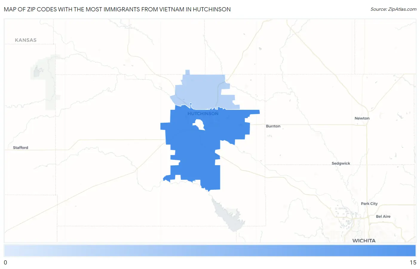 Zip Codes with the Most Immigrants from Vietnam in Hutchinson Map