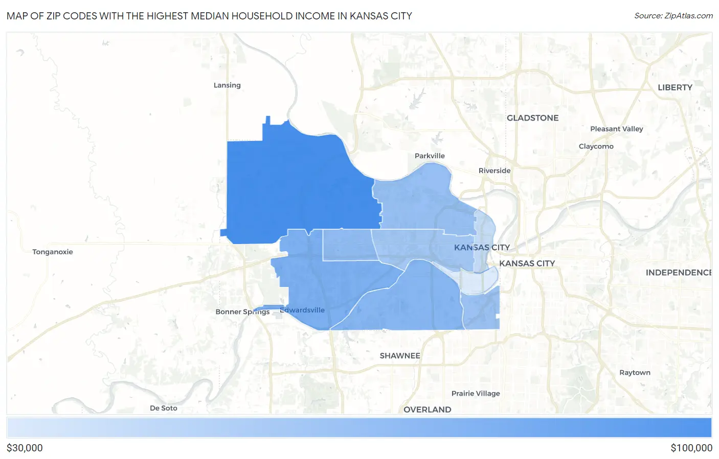 Zip Codes with the Highest Median Household Income in Kansas City Map