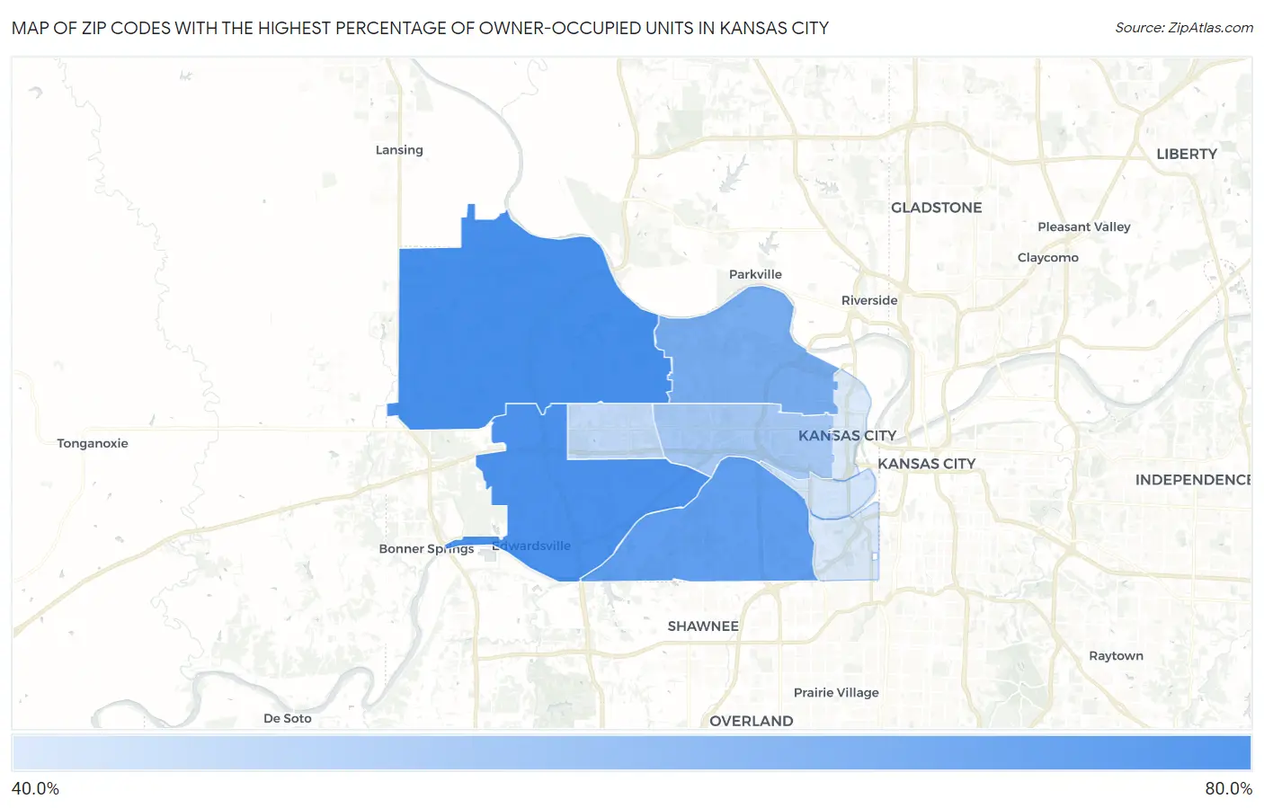 Zip Codes with the Highest Percentage of Owner-Occupied Units in Kansas City Map