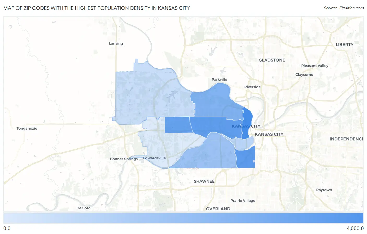 Zip Codes with the Highest Population Density in Kansas City Map