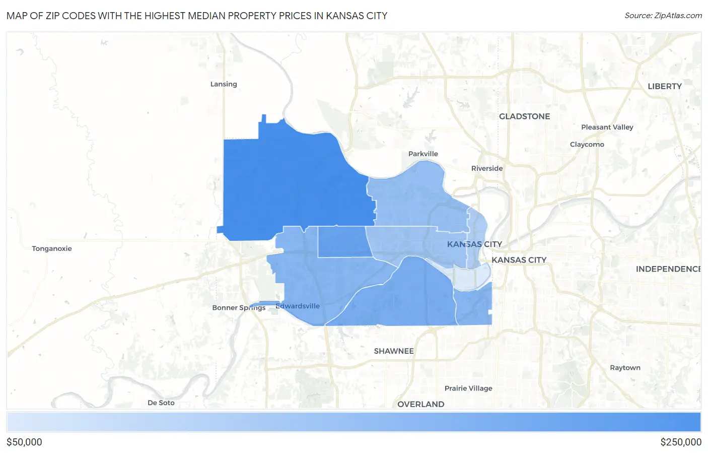 Zip Codes with the Highest Median Property Prices in Kansas City Map