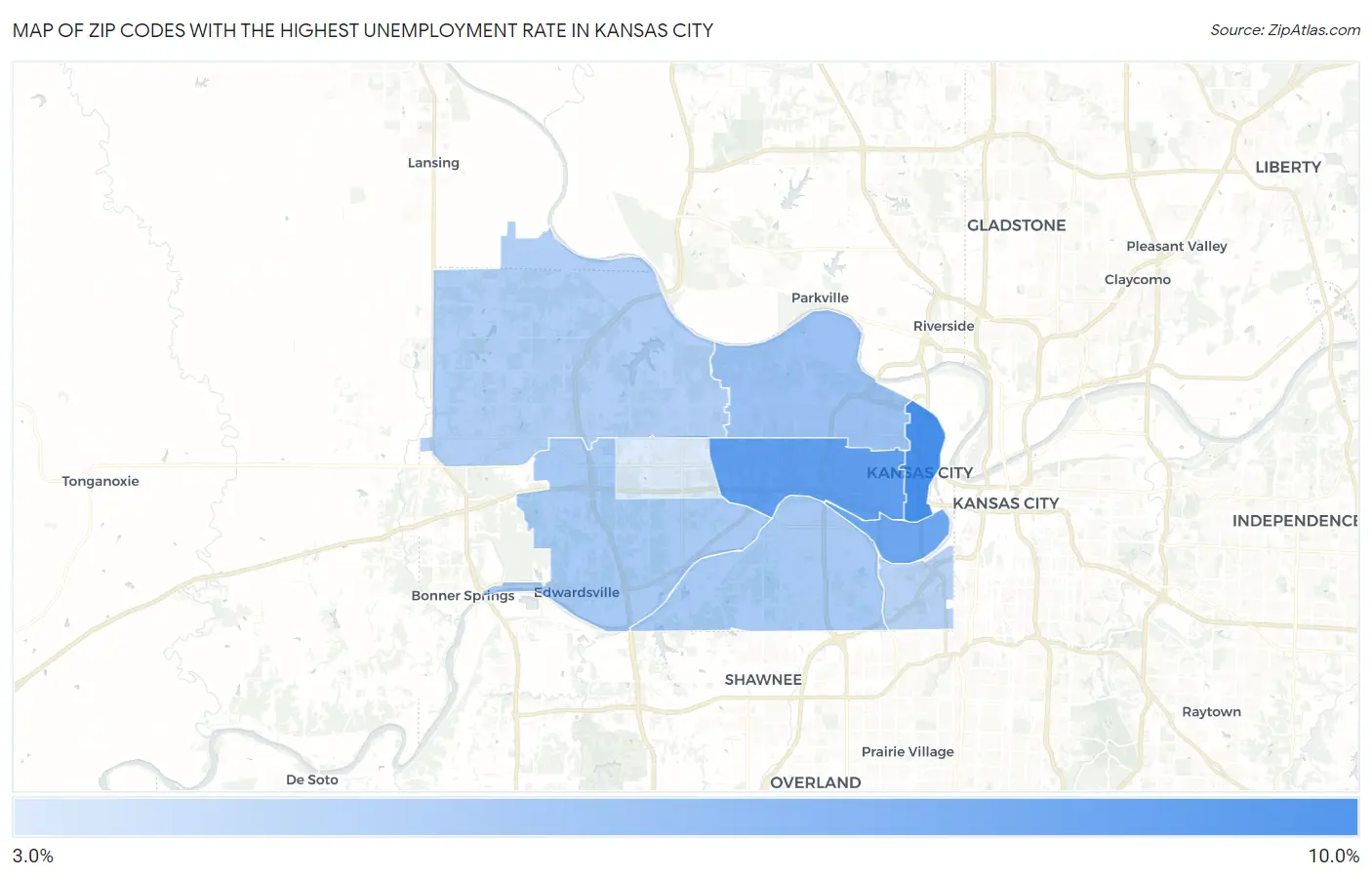 Zip Codes with the Highest Unemployment Rate in Kansas City Map