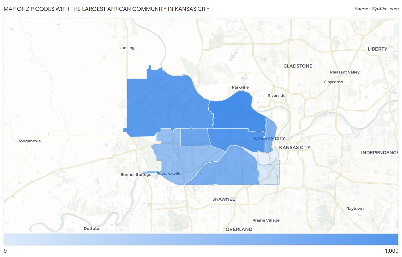 Zip Codes with the Largest African Community in Kansas City Map