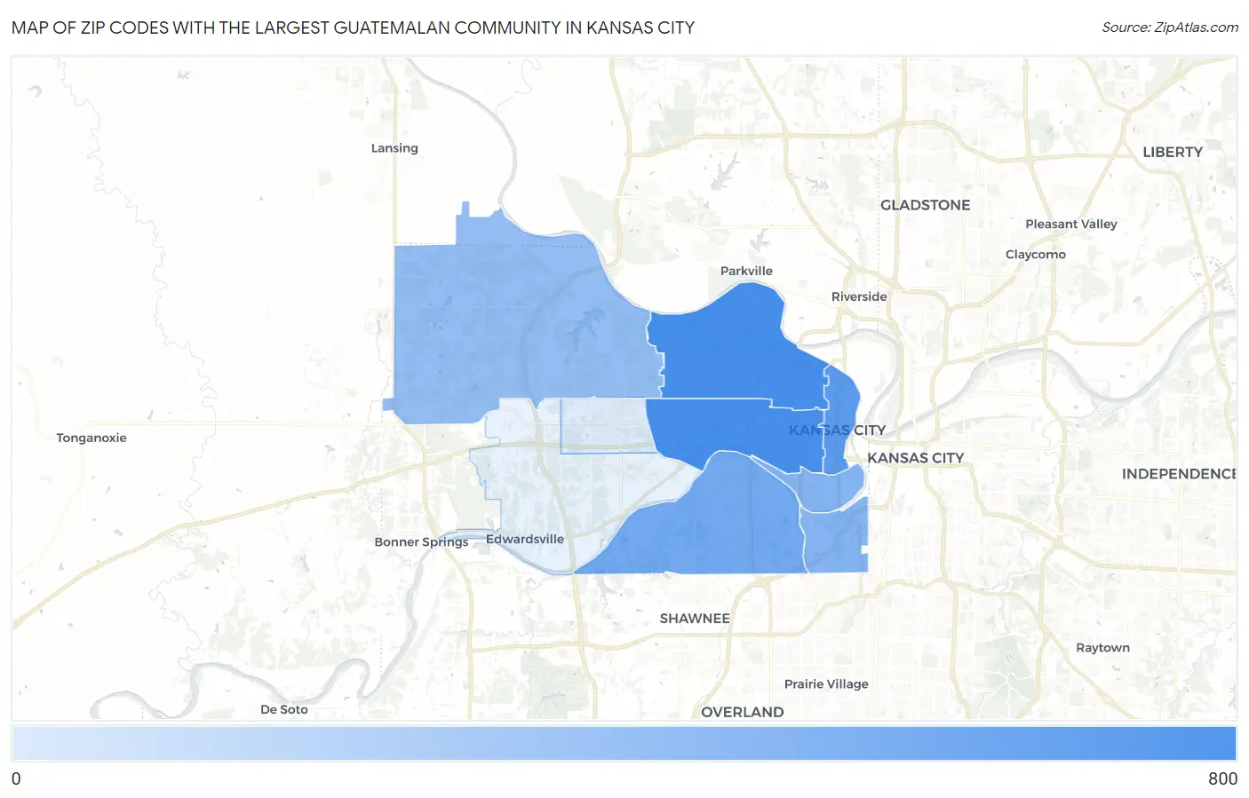 Zip Codes with the Largest Guatemalan Community in Kansas City Map