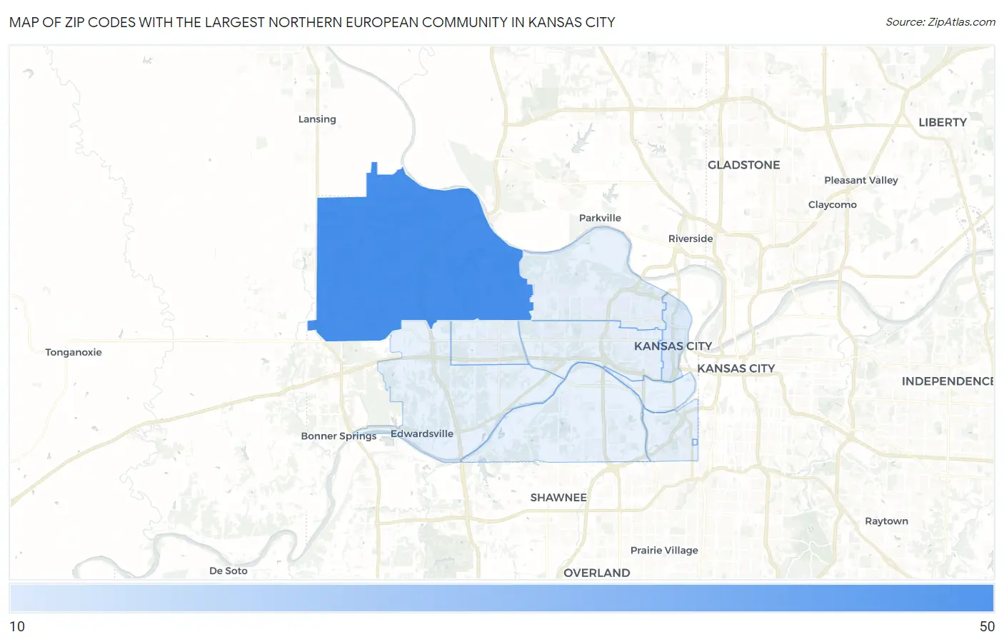 Zip Codes with the Largest Northern European Community in Kansas City Map