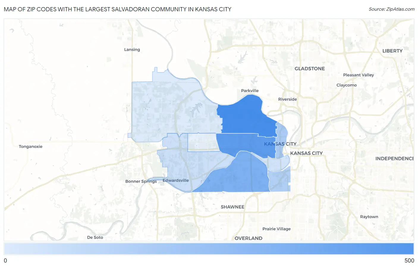 Zip Codes with the Largest Salvadoran Community in Kansas City Map