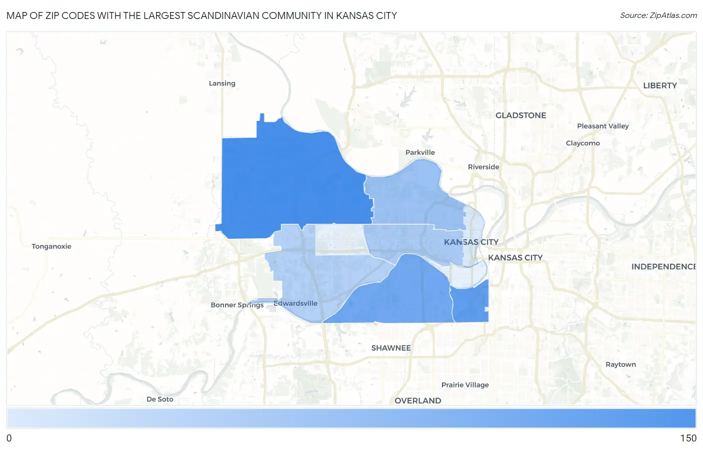 Zip Codes with the Largest Scandinavian Community in Kansas City Map