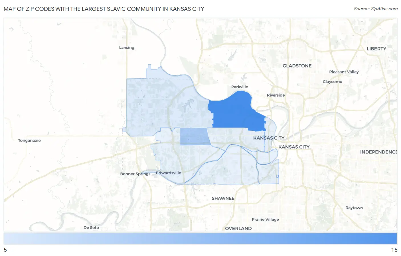 Zip Codes with the Largest Slavic Community in Kansas City Map