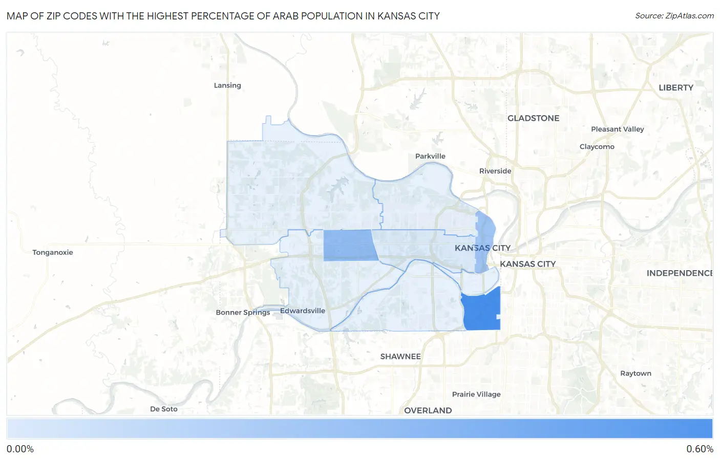 Zip Codes with the Highest Percentage of Arab Population in Kansas City Map