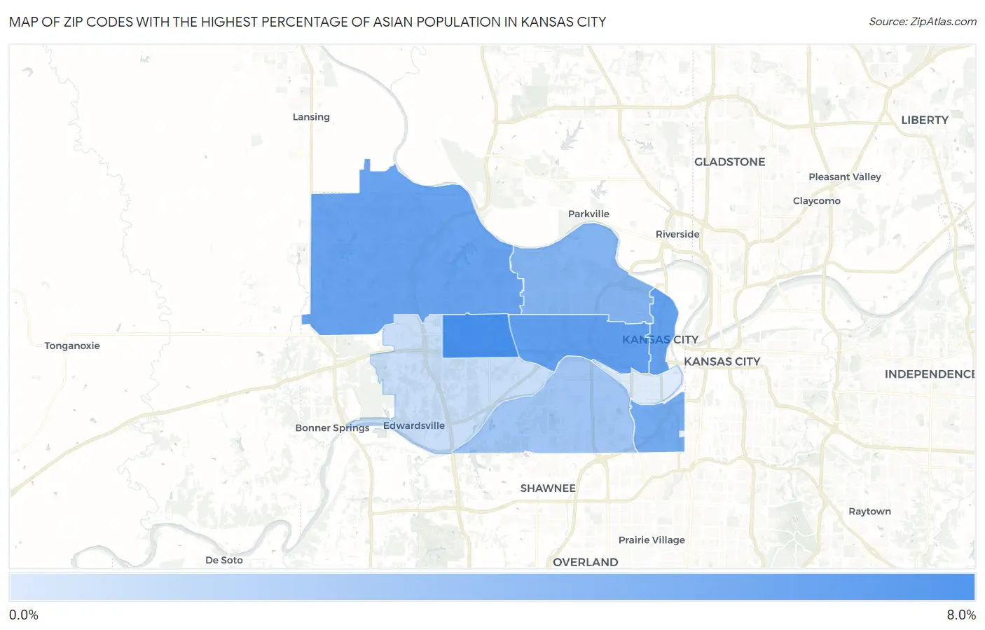 Zip Codes with the Highest Percentage of Asian Population in Kansas City Map