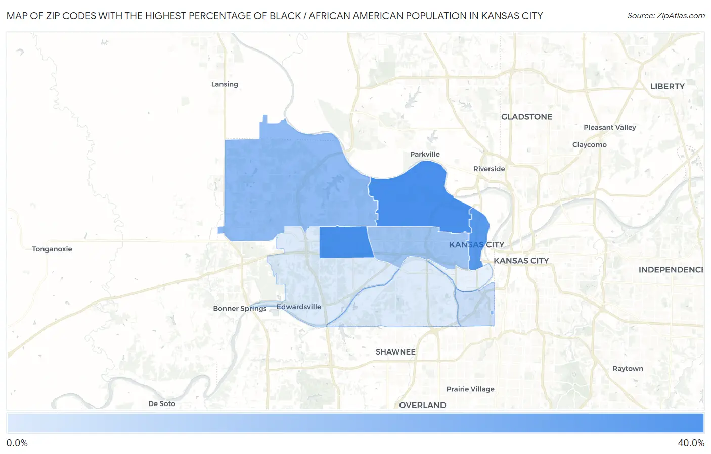 Zip Codes with the Highest Percentage of Black / African American Population in Kansas City Map