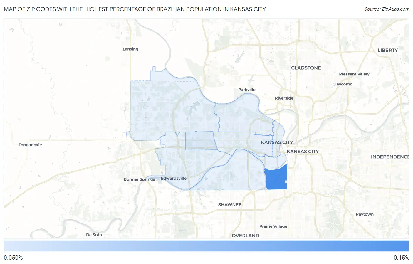 Zip Codes with the Highest Percentage of Brazilian Population in Kansas City Map
