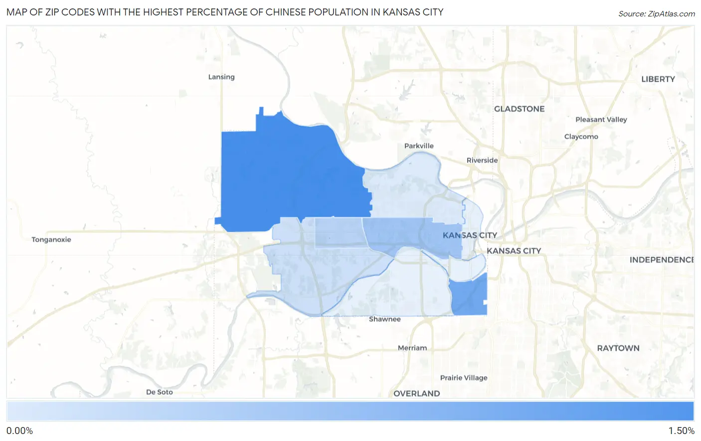 Zip Codes with the Highest Percentage of Chinese Population in Kansas City Map