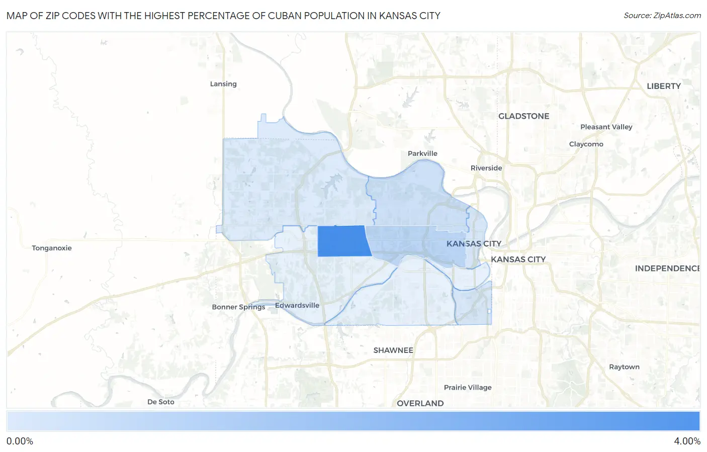 Zip Codes with the Highest Percentage of Cuban Population in Kansas City Map