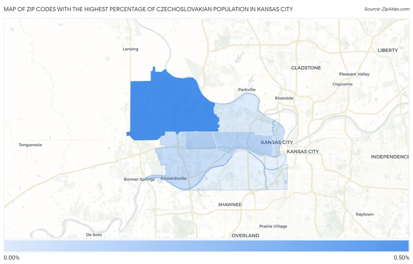 Zip Codes with the Highest Percentage of Czechoslovakian Population in Kansas City Map