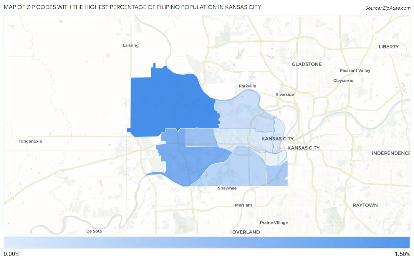 Zip Codes with the Highest Percentage of Filipino Population in Kansas City Map