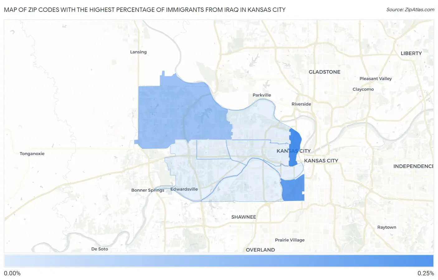Zip Codes with the Highest Percentage of Immigrants from Iraq in Kansas City Map