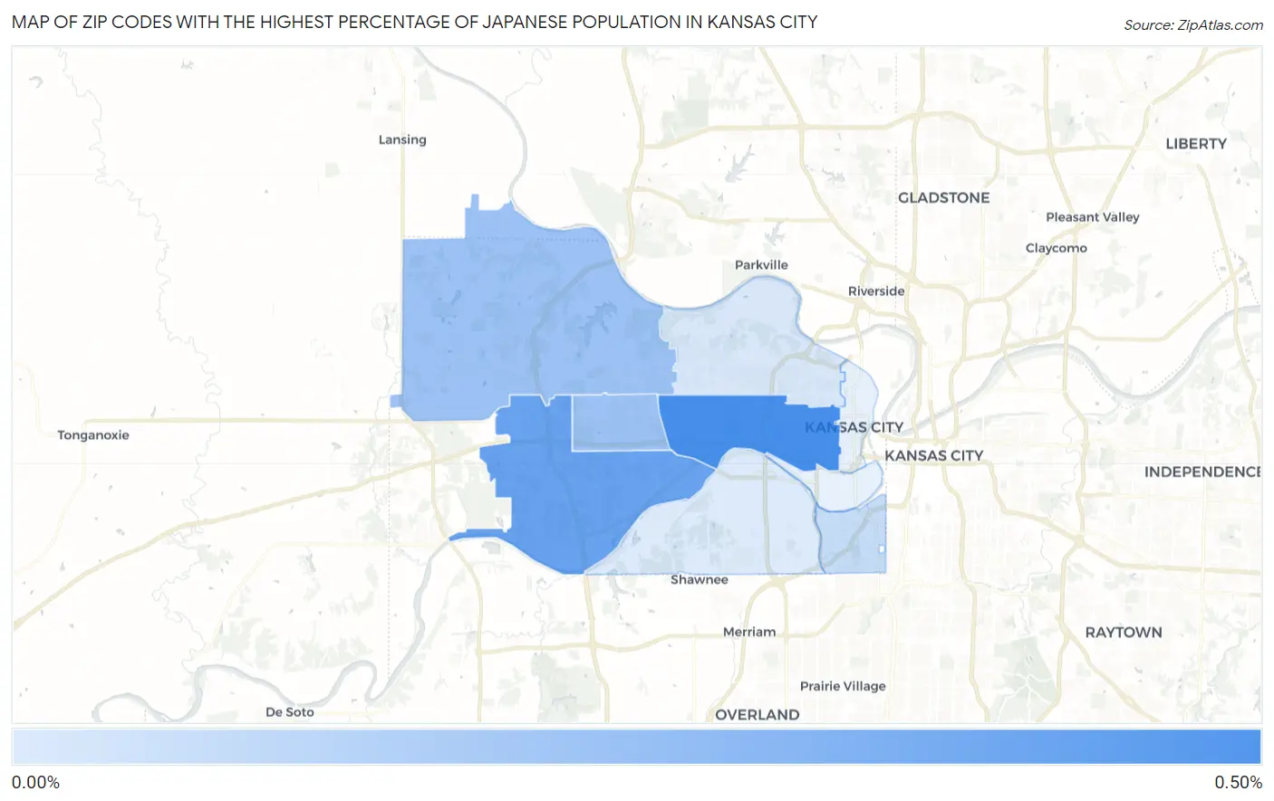 Zip Codes with the Highest Percentage of Japanese Population in Kansas City Map
