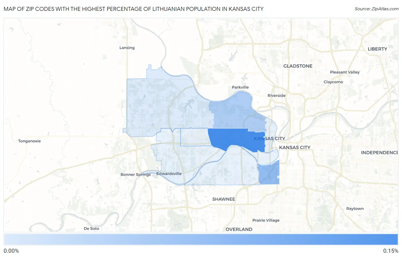 Zip Codes with the Highest Percentage of Lithuanian Population in Kansas City Map
