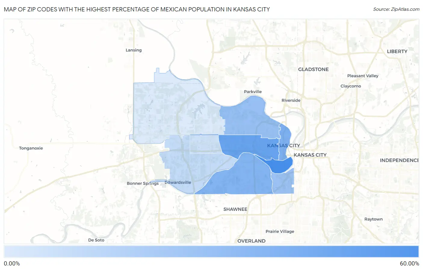 Zip Codes with the Highest Percentage of Mexican Population in Kansas City Map