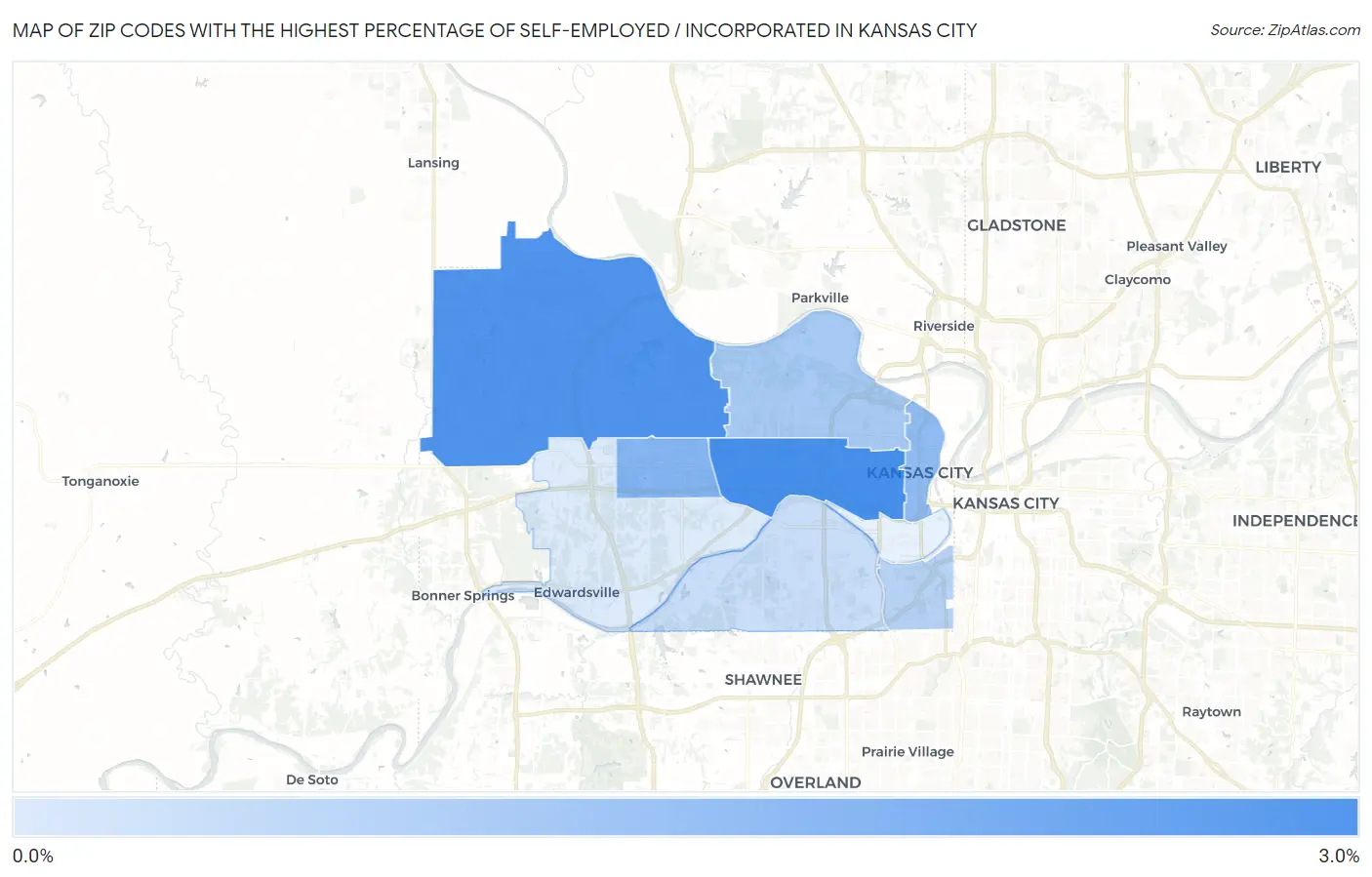 Zip Codes with the Highest Percentage of Self-Employed / Incorporated in Kansas City Map