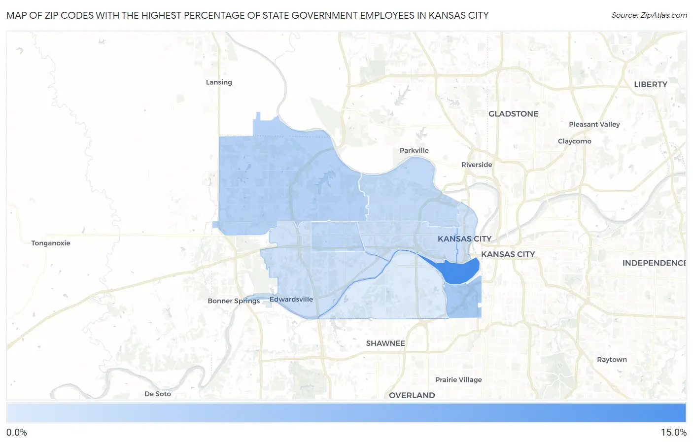 Zip Codes with the Highest Percentage of State Government Employees in Kansas City Map