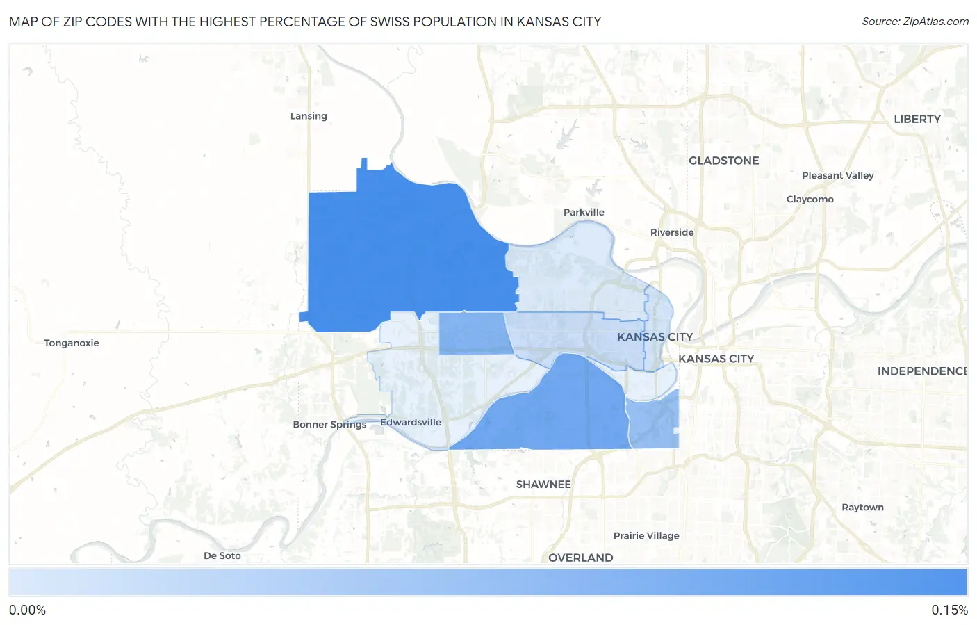 Zip Codes with the Highest Percentage of Swiss Population in Kansas City Map