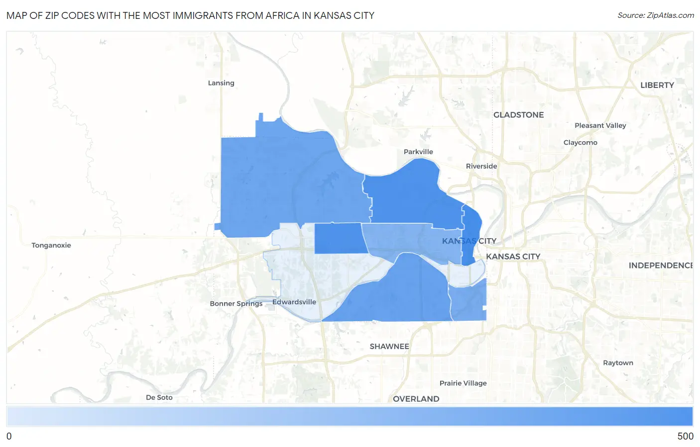 Zip Codes with the Most Immigrants from Africa in Kansas City Map