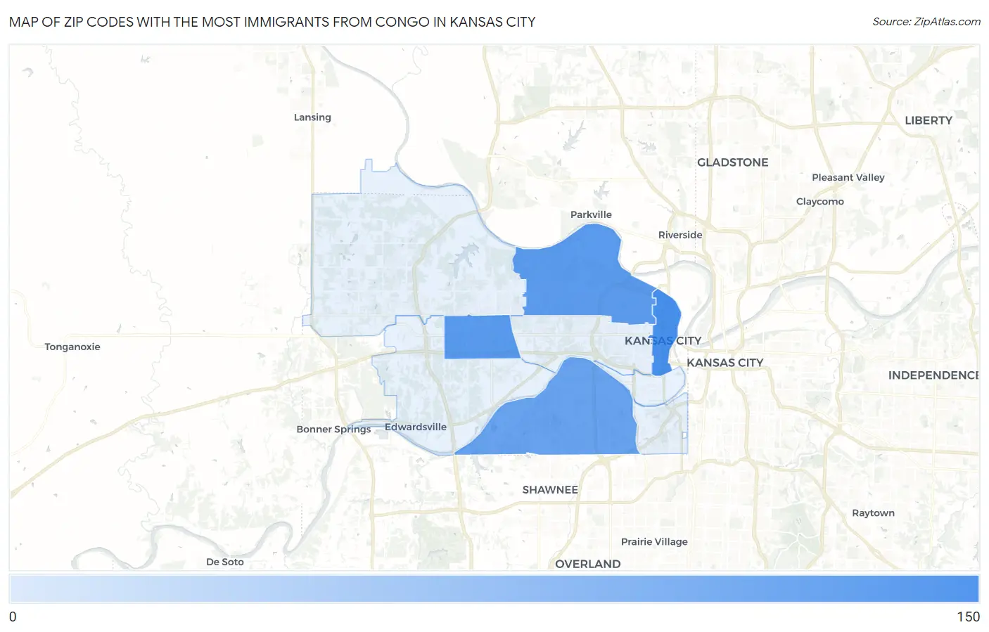 Zip Codes with the Most Immigrants from Congo in Kansas City Map