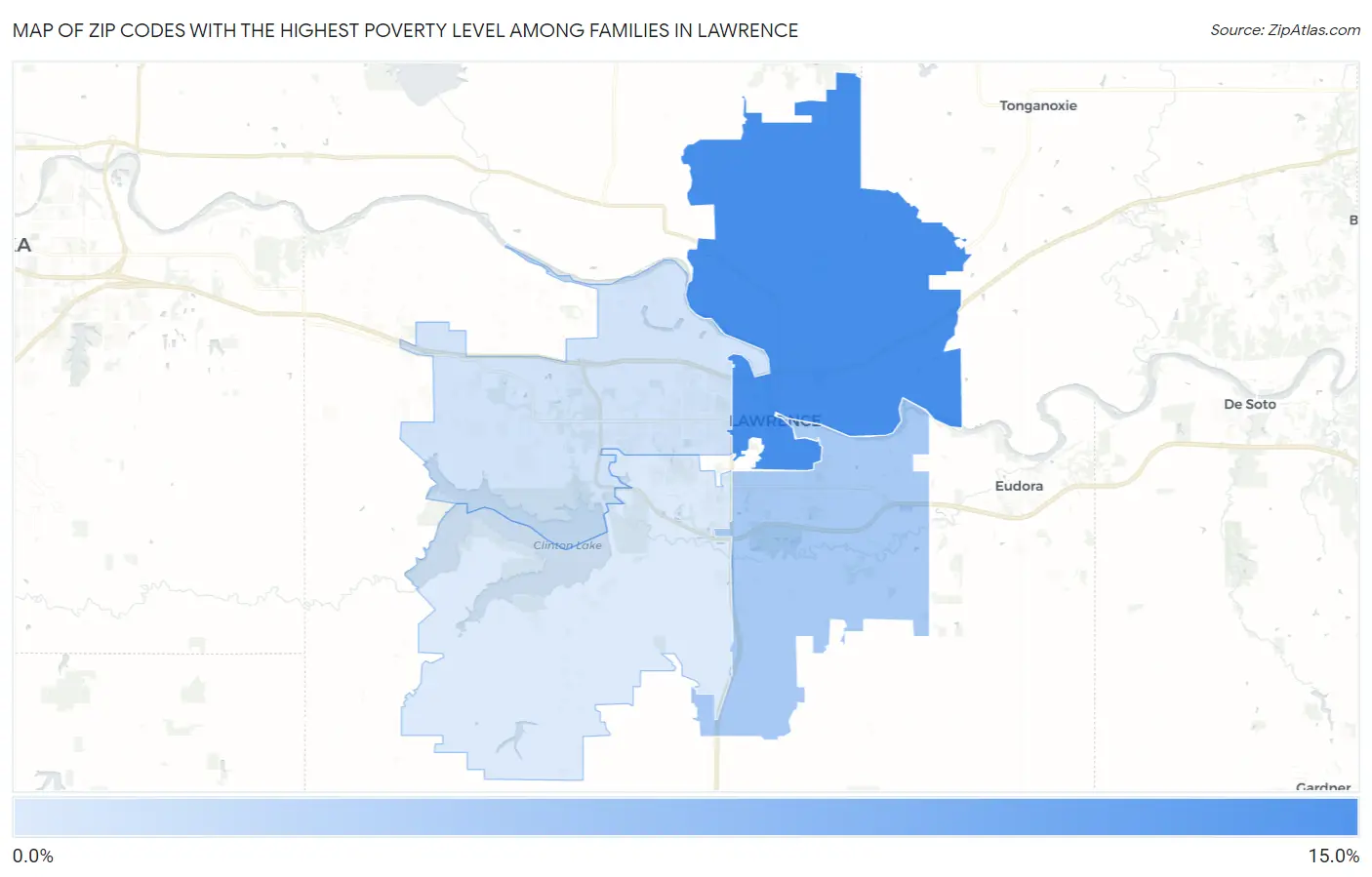 Zip Codes with the Highest Poverty Level Among Families in Lawrence Map
