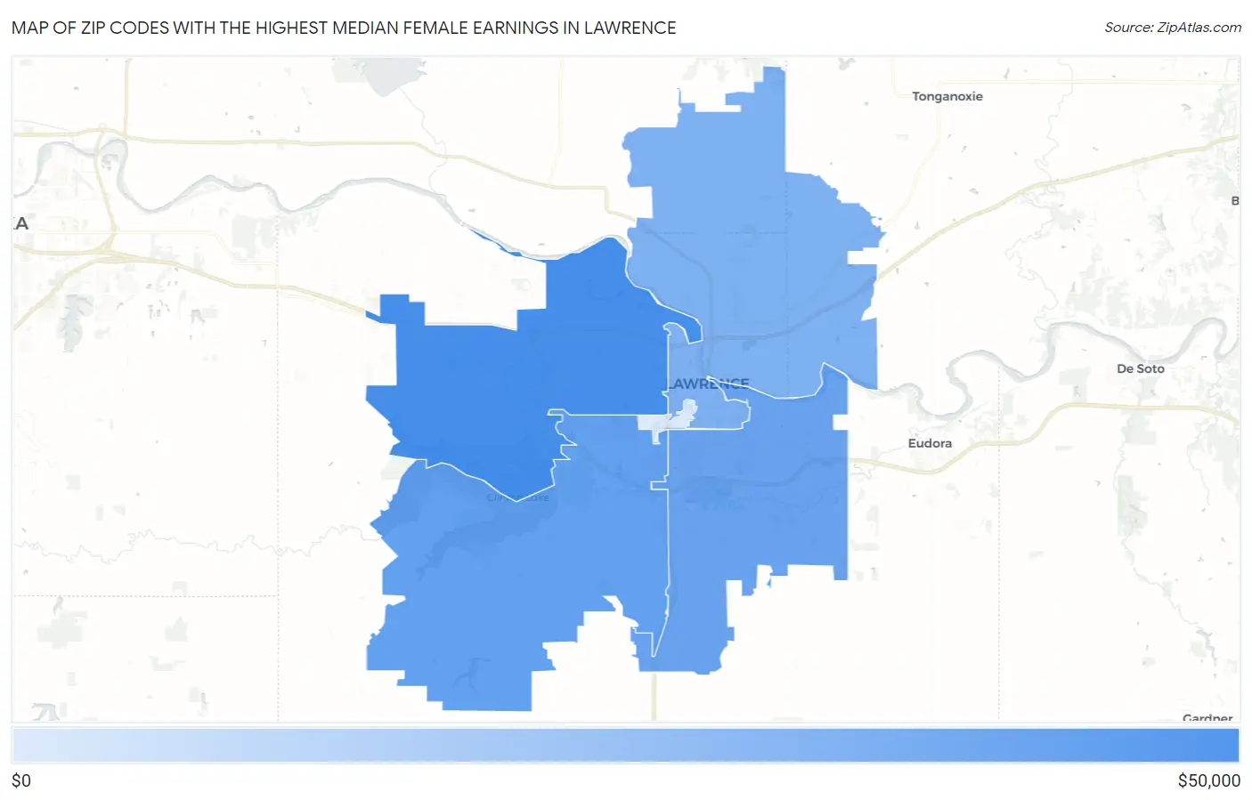 Zip Codes with the Highest Median Female Earnings in Lawrence Map