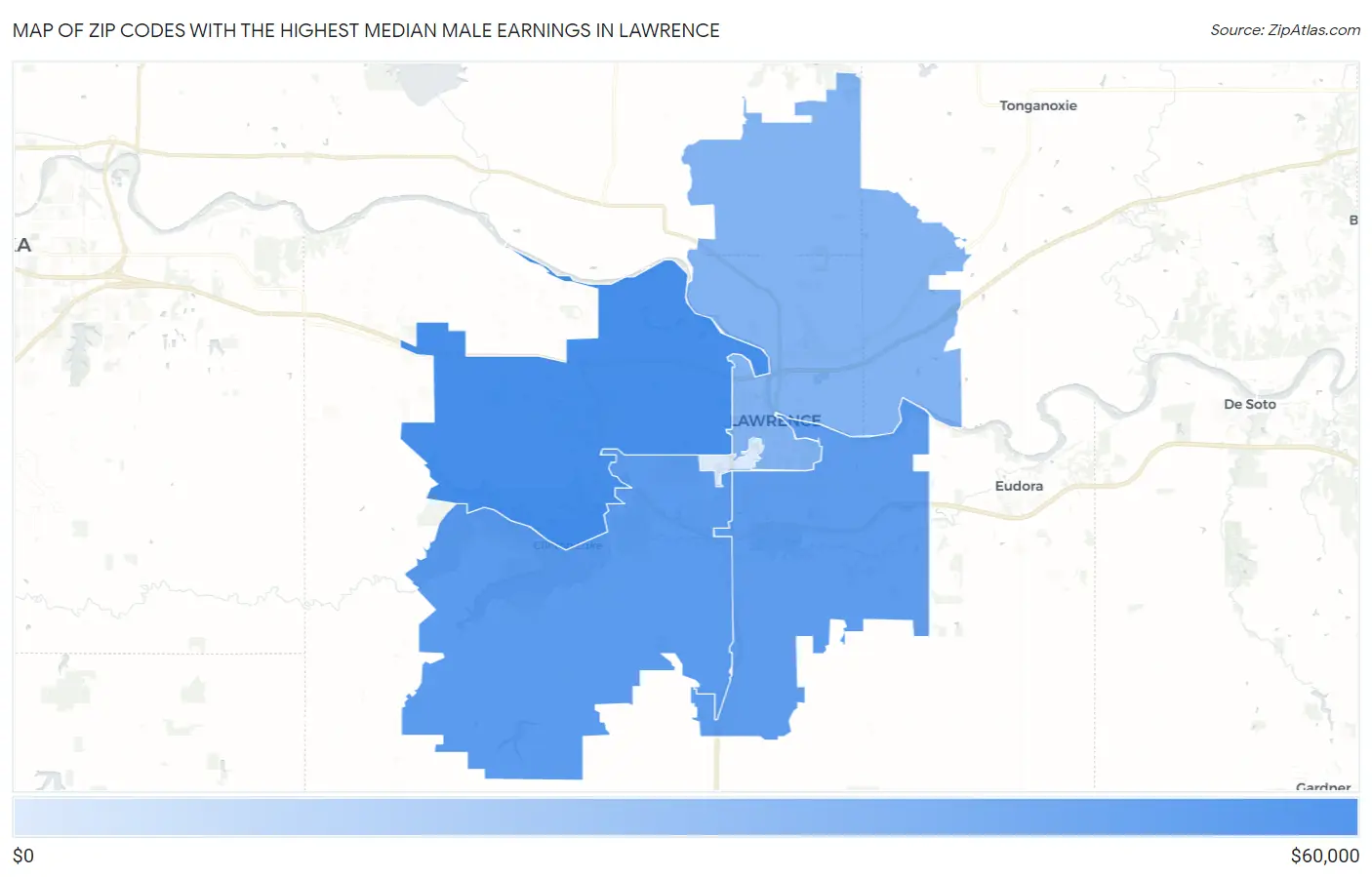 Zip Codes with the Highest Median Male Earnings in Lawrence Map