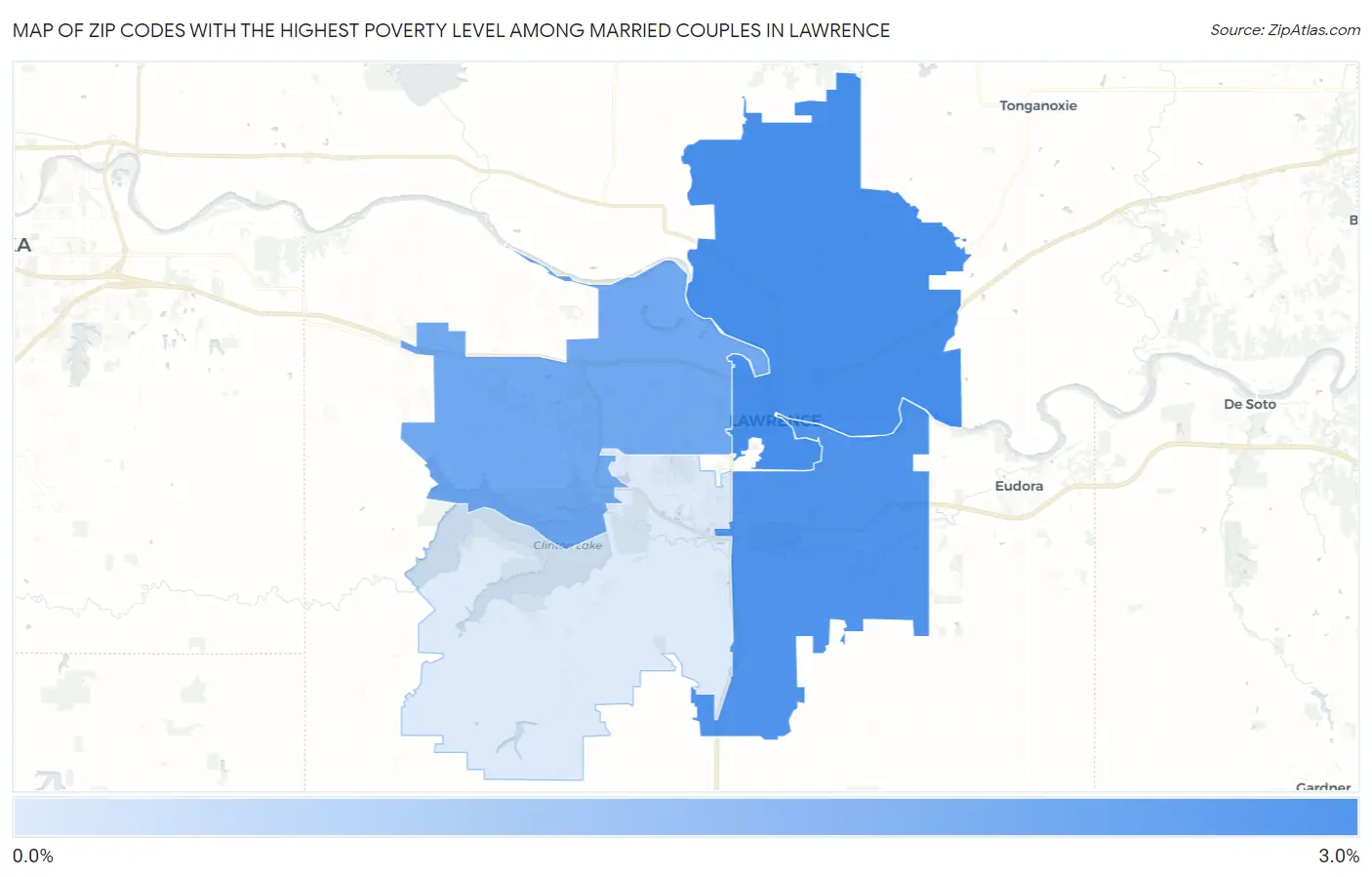 Zip Codes with the Highest Poverty Level Among Married Couples in Lawrence Map