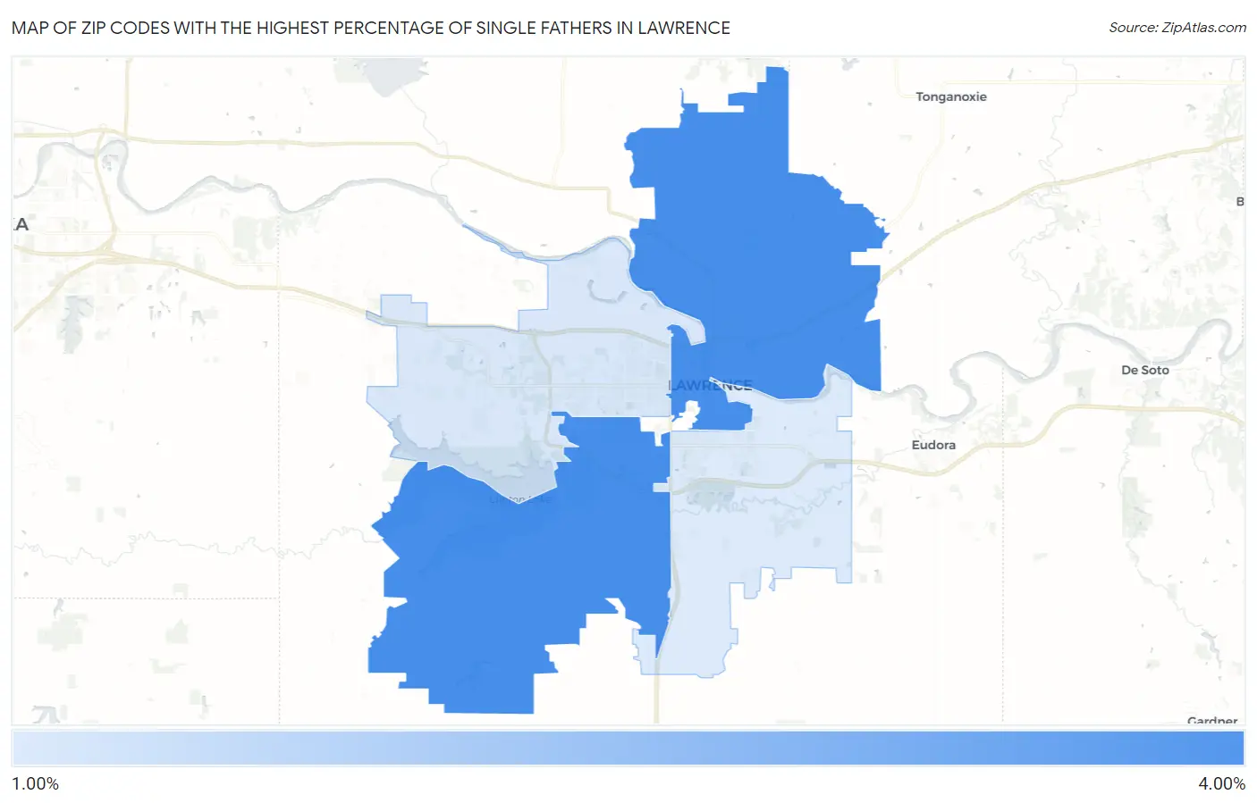 Zip Codes with the Highest Percentage of Single Fathers in Lawrence Map