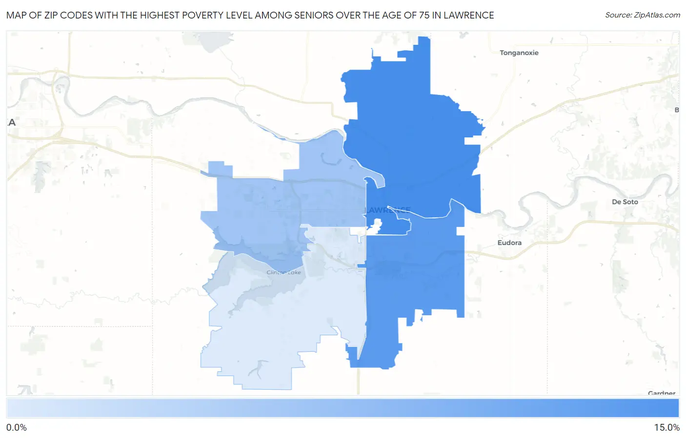 Zip Codes with the Highest Poverty Level Among Seniors Over the Age of 75 in Lawrence Map
