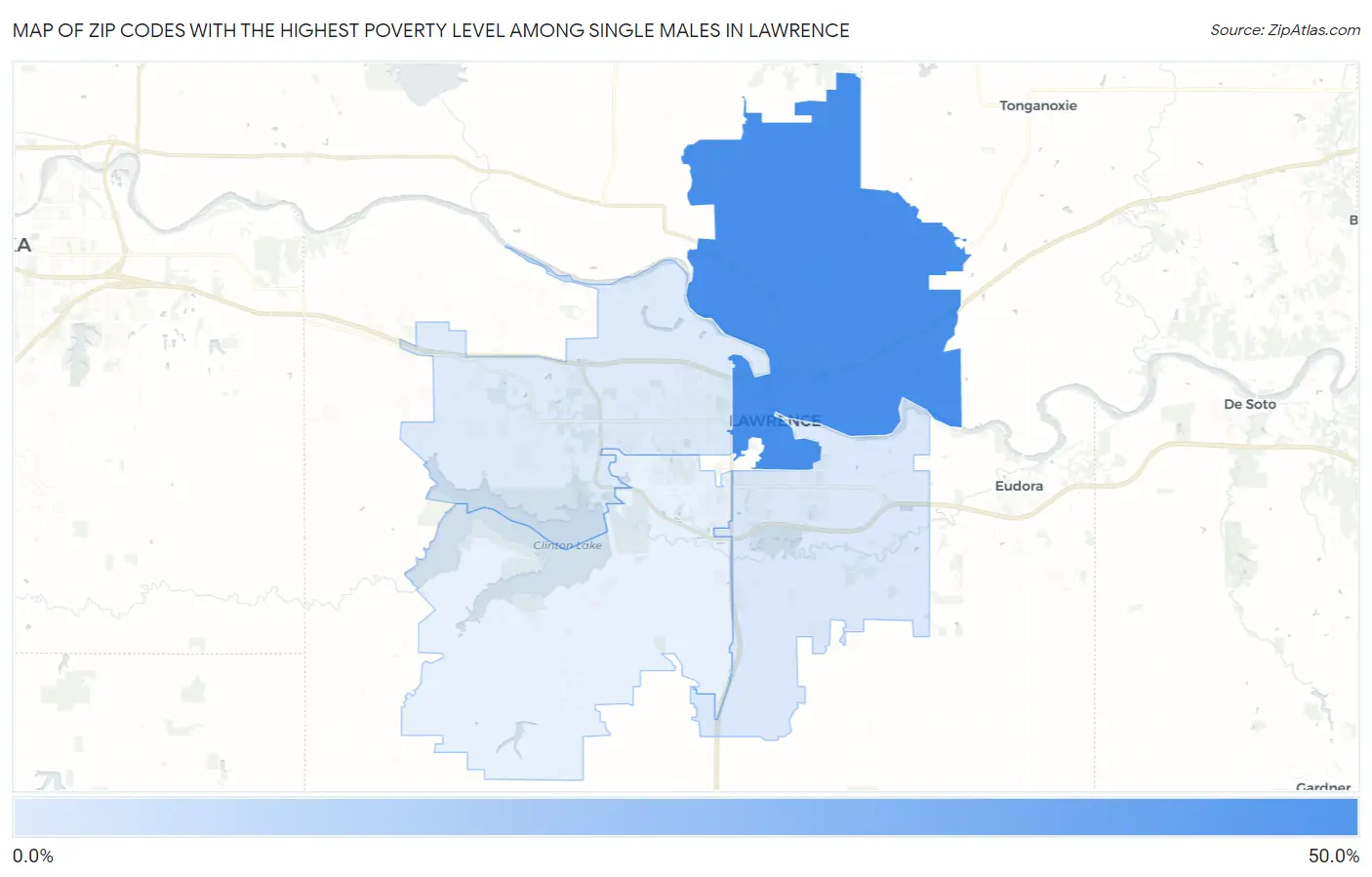 Zip Codes with the Highest Poverty Level Among Single Males in Lawrence Map