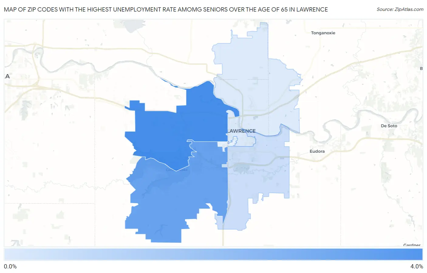 Zip Codes with the Highest Unemployment Rate Amomg Seniors Over the Age of 65 in Lawrence Map