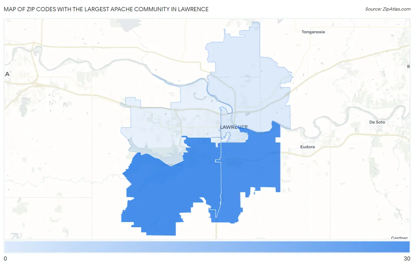Zip Codes with the Largest Apache Community in Lawrence Map
