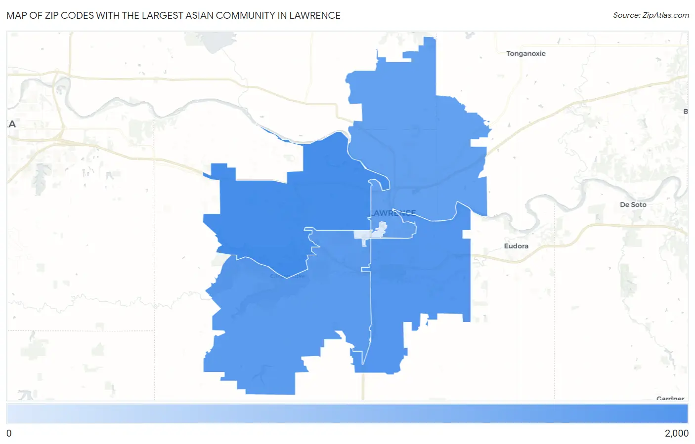 Zip Codes with the Largest Asian Community in Lawrence Map