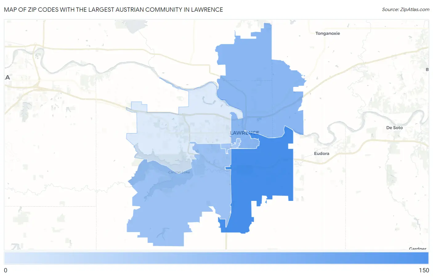 Zip Codes with the Largest Austrian Community in Lawrence Map