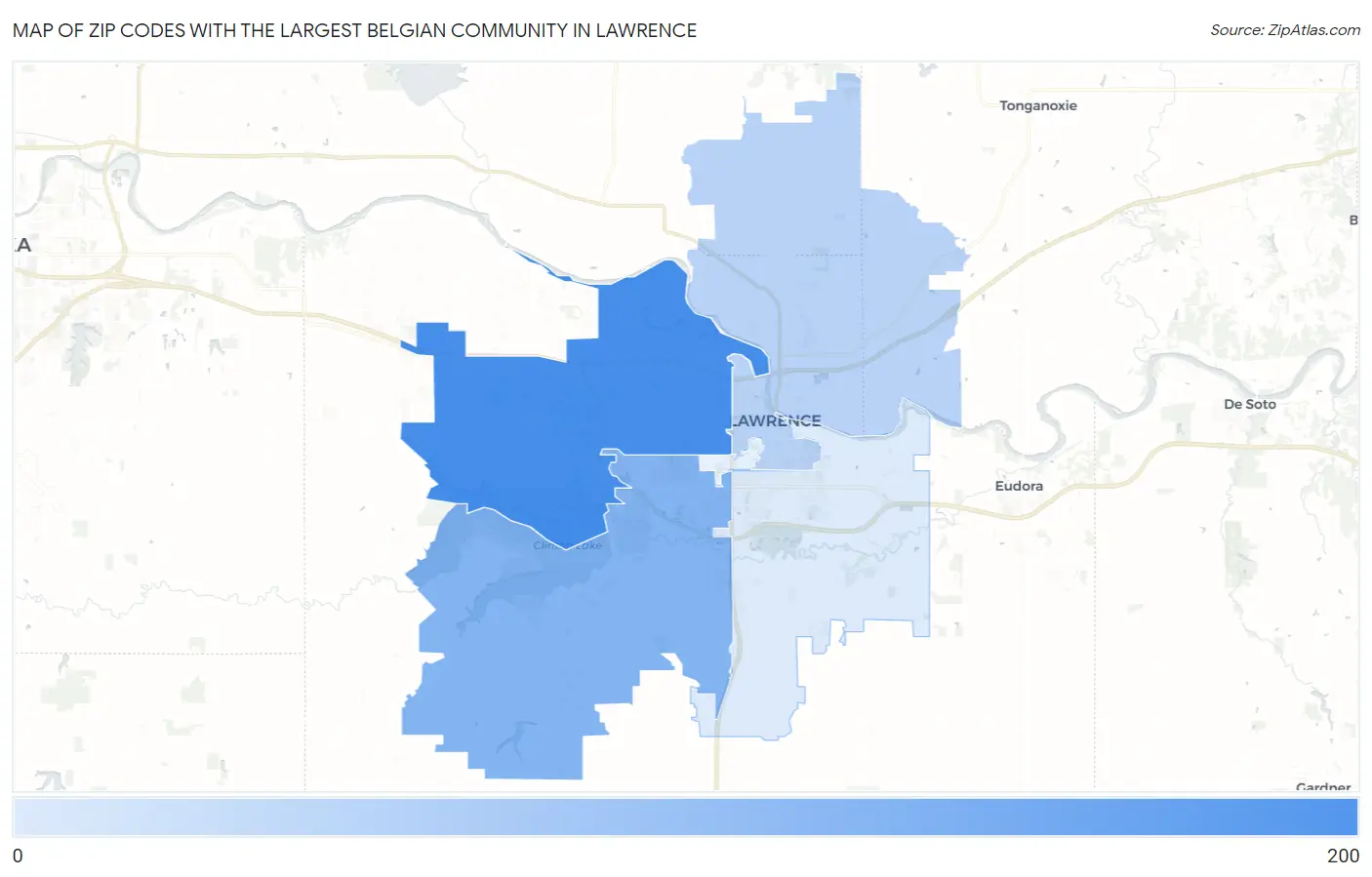 Zip Codes with the Largest Belgian Community in Lawrence Map