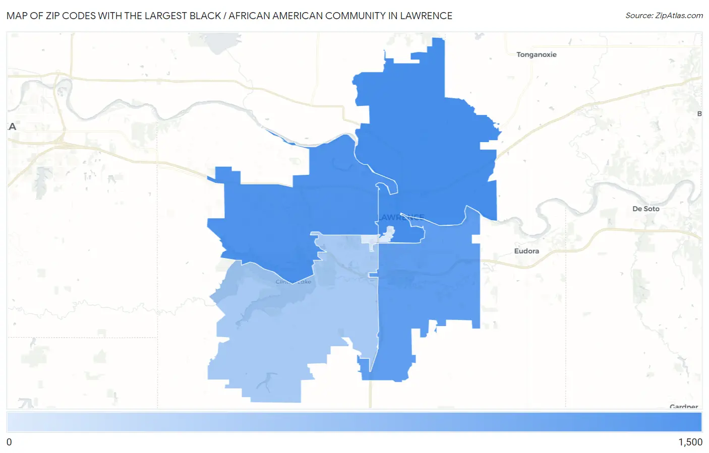 Zip Codes with the Largest Black / African American Community in Lawrence Map